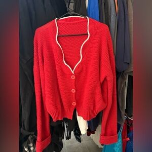 Red V‑Neck Button Front Women’s Sweater